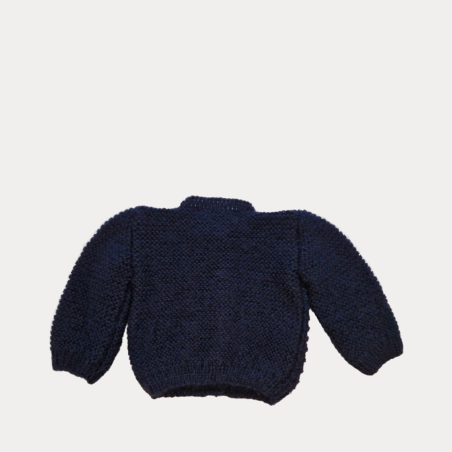 Casaco bebé tricotado à mão, Caramulo azul marinho costas