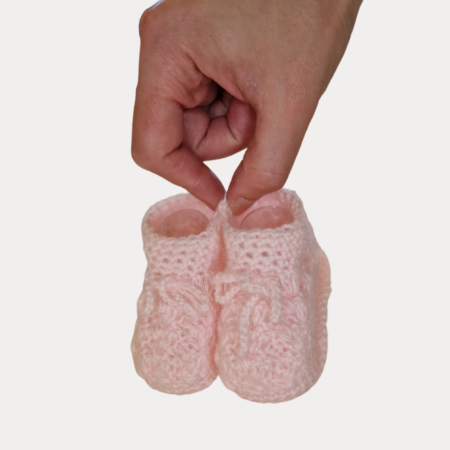 Carapins bebé tricotados à mão, rosa